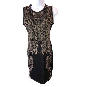 Roberto Cavalli Gold Black Knit Sleeveless Dress size 40 Wool Blend